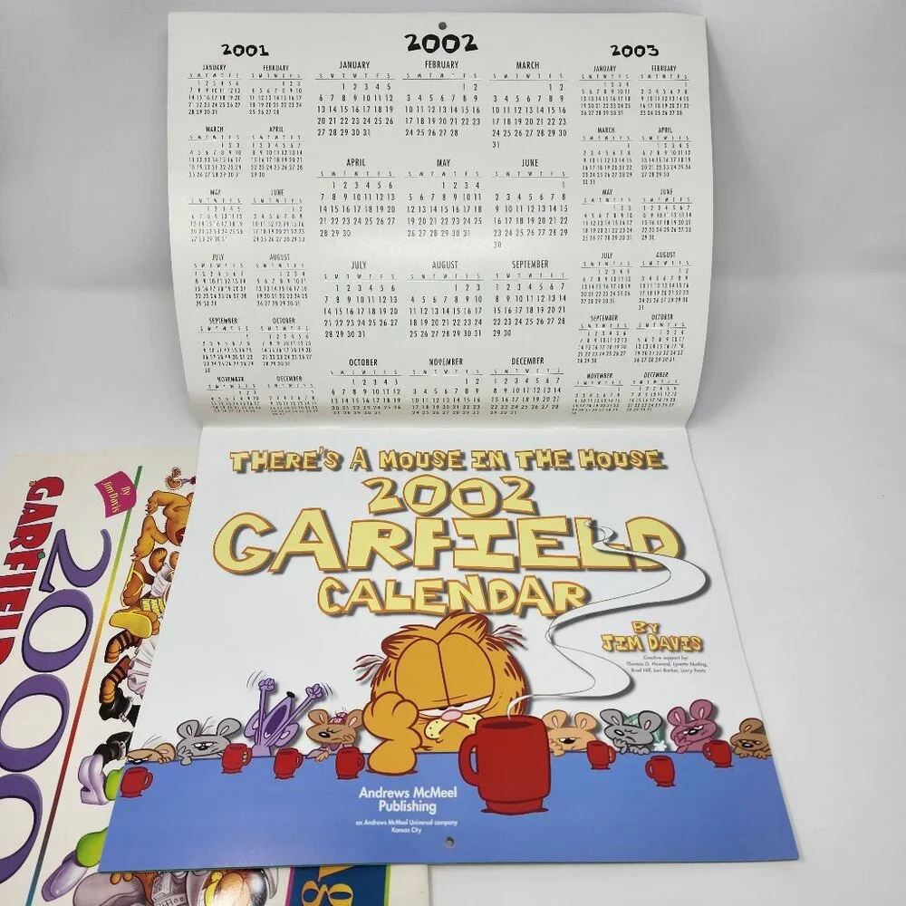 Lot of 2 Vtg 2000 & 2002 Garfield the Cat Wall Calendars 13